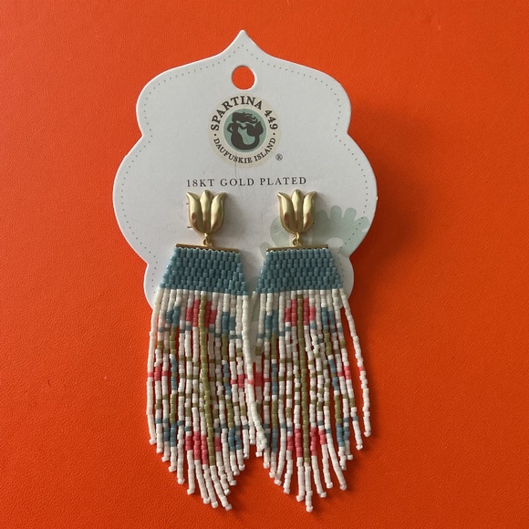 New with tags Spartina 449 beaded dangle earrings.  18 k gold plated - Picture 1 of 1